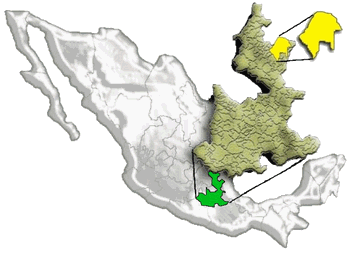 メキシコとプエブラ州の拡大地図